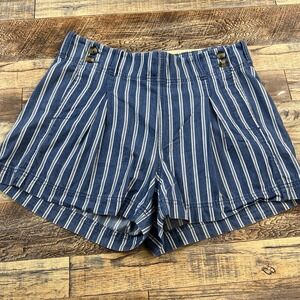 American Eagle Womens Shorts Striped Pleated Pockets Chambray Coastal Beach 12